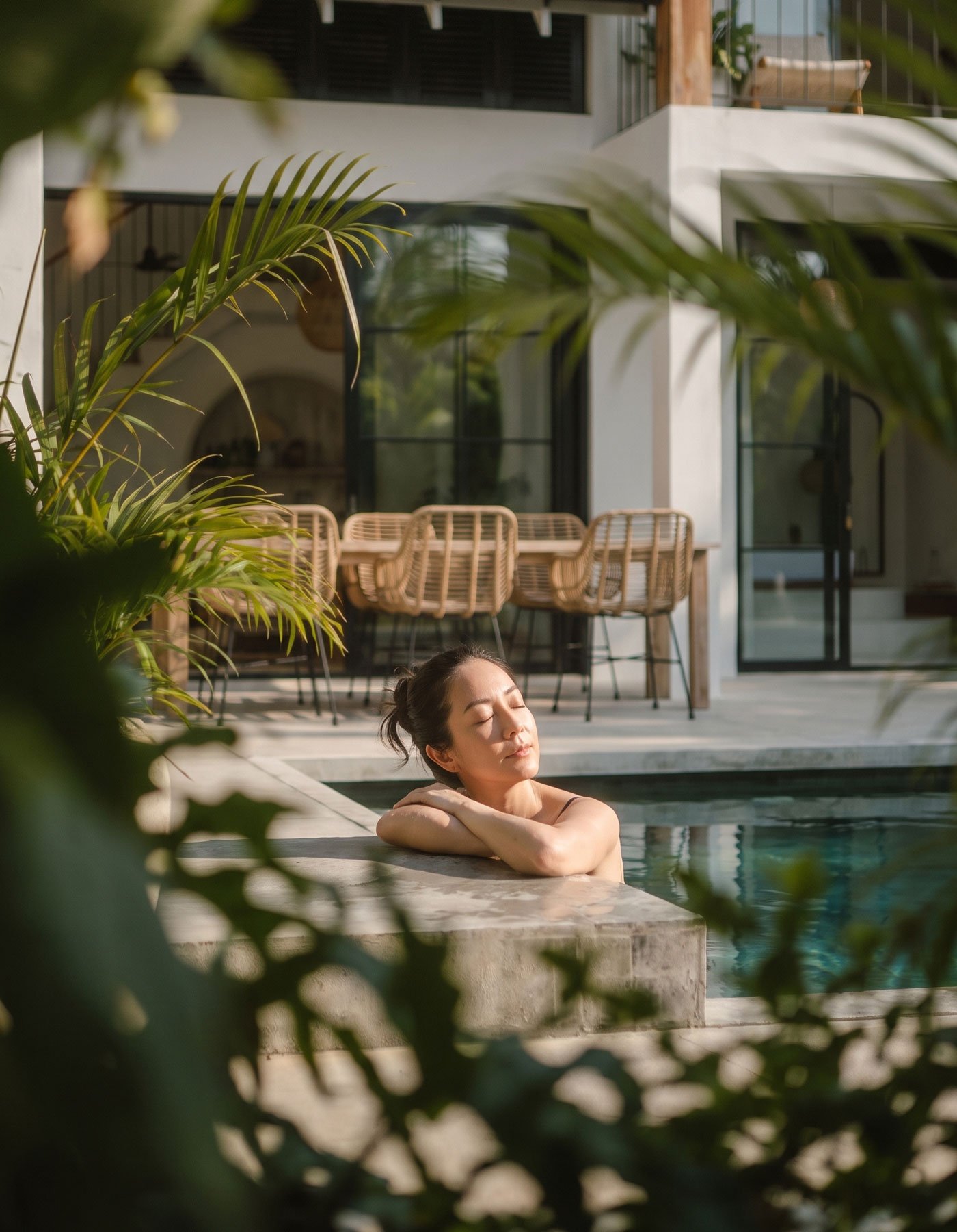 A peaceful moment of rest beside the pool